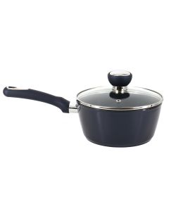 Oster Hawke 1.9 Quart Ceramic Nonstick Aluminum Saucepan with Lid in Dark Blue