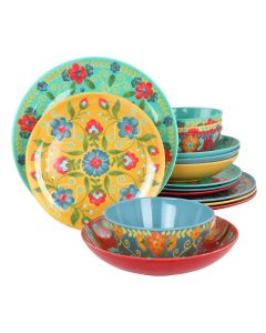 Laurie Gates California Designs Elena Amour 16 Piece Floral Round Melamine Dinnerware Set