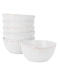 Modern Southern Home Capri 6 Piece 6 Inch Stoneware Embossed Cereal Bowl Set in White