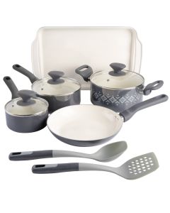 Spice By Tia Mowry 10 Piece Ceramic Nonstick Aluminum Cookware Set in Charcoal