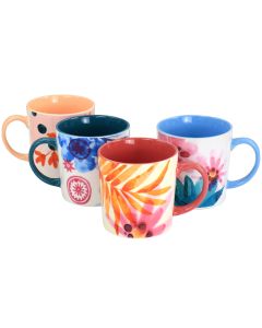 Spice by Tia Mowry Goji Blossom Fine Ceramic 4 Piece 17oz Mug Set in Multi Color