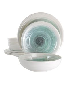 Elama Potters Wheel 12 Piece Lightweight Melamine Dinnerware Set in Light Blue