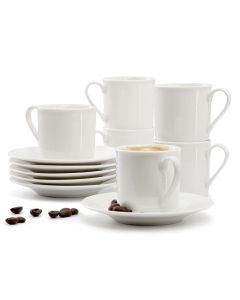 Elama Aspin 12 Piece 2.5 Ounce Porcelain Espresso Cup Set in White with Saucers