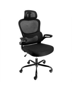Elama High Back Adjustable Mesh and Fabric Office Chair in Black on Black with Metal Base and Adjustable Head Rest