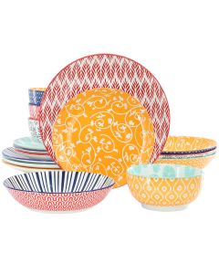 Elama Giovanna 16 Piece Assorted Porcelain Double Bowl Dinnerware Set