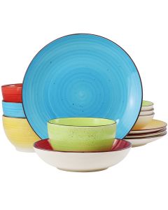 Elama Mason 12 Piece Double Bowl Stoneware Dinnerware Set in Assorted Colors