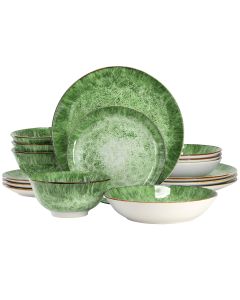 Elama Oceanus 16 Piece Porcelain Double Bowl Dinnerware Set in Green