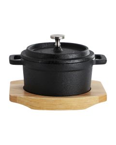 MegaChef Cast Iron 8 Ounce Mini Dutch Oven with Wood Tray