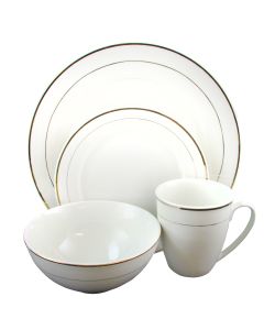 Gibson Home Palladine 16 Piece Dinnerware Double Gold Banded Set