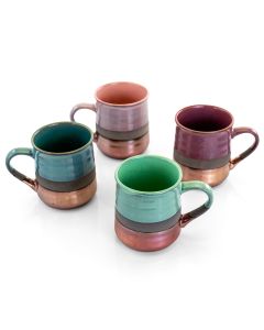 Gibson Home Copper Tonal 4 Piece 18 Ounce Round Stoneware Mug Set in Assorted Colors