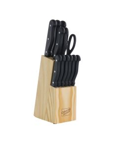 Gibson Home Westover 13 Piece Stainless Steel Cutlery Set in Black with Wood Storage Block