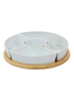 Gibson Elite Gracious Dining 6 Piece Tidbit Dish Set with Rotating Wood Base