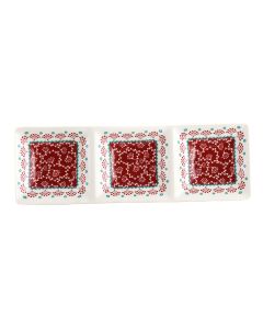 Gibson Home Village Vines 13.5 Inch Ceramic Rectangular 3 Section Tray in Red
