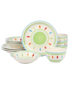 Gibson Home Heidy 12 Piece Hand Painted Durastone Dinnerware Set in Green