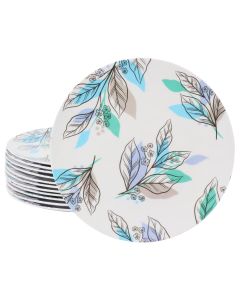 Gibson Home Tropical Sway Vineyard 12 Piece 9 Inch Round Melamine Dessert Plate Set in Blue