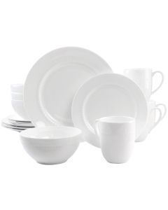 Gibson Elite 16 Piece Embossed Bone China Dinnerware Set in White
