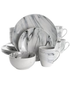 Elama Fine Marble 16 Piece Stoneware Dinnerware Set in Black and White