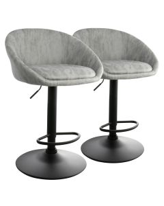 Elama 2 Piece Cloth Adjustable Bar Stool Set in Gray with Black Base