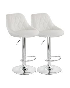 Elama 2 Piece Diamond Stitched Faux Leather Bar Stool in White with Chrome Base  and Adjustable Height