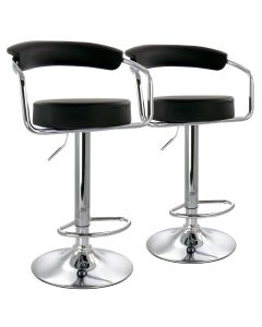 Elama 2 Piece Faux Leather Retro Adjustable Bar Stool in Black with Chrome Handles and Base