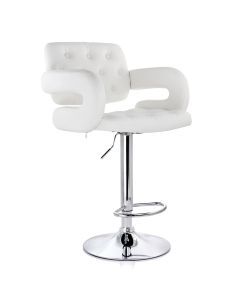 Elama Faux Leather Tufted Bar Stool in White with Chrome Base and Adjustable Height